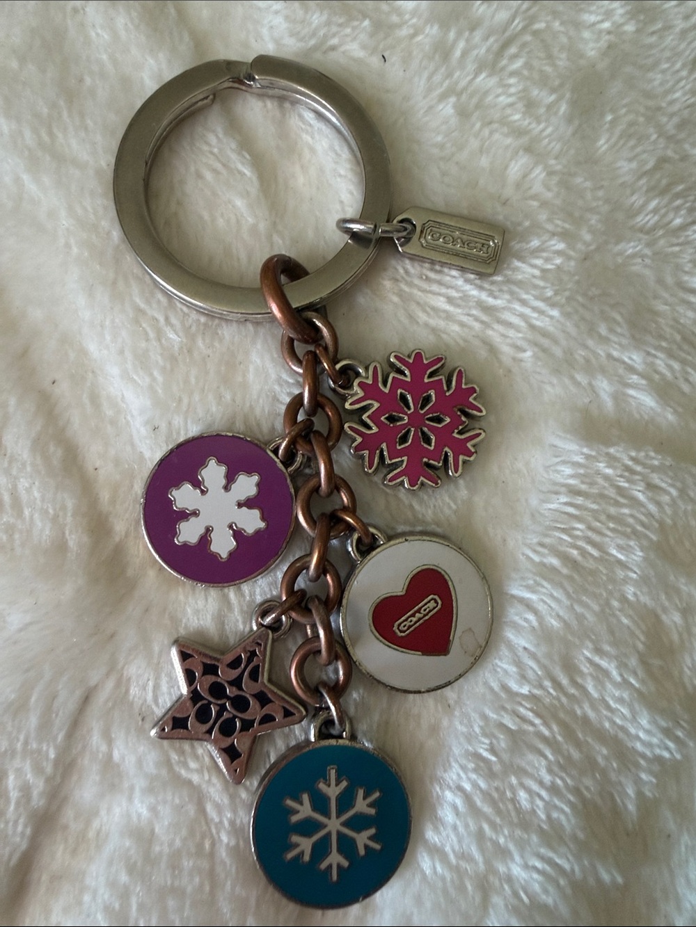 Vintage Coach Snowflake Charm Keychain - Pink, Blue, White Accents